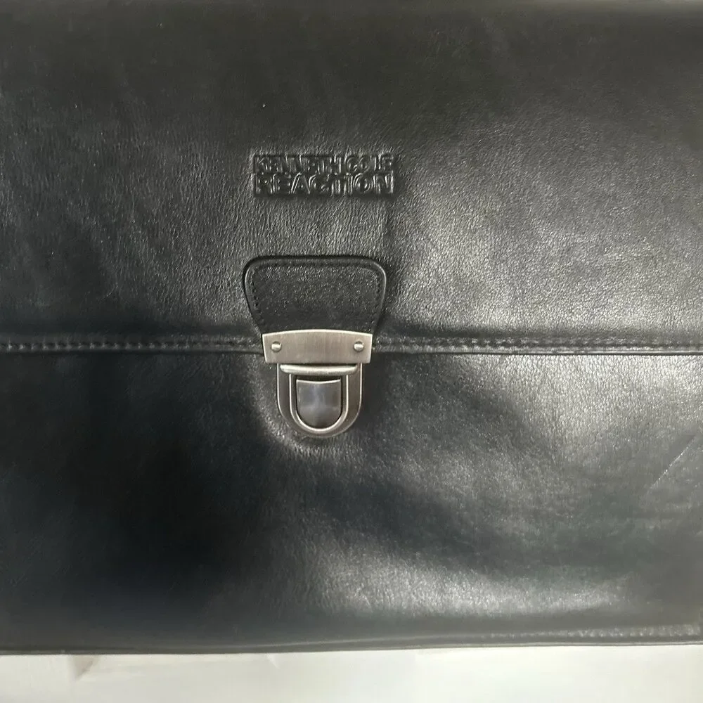 Kenneth Cole Reaction Laptop Briefcase Black Leather Mens Bag
